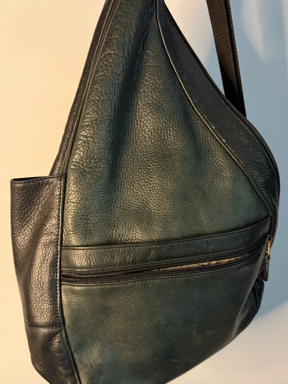 L.L. Bean Black Leather Crossbody Sling Bag